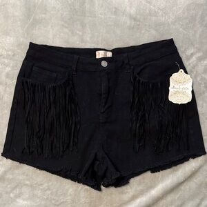 Altar'd State Black Fringe Jean Shorts